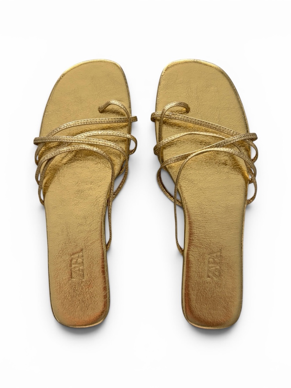 Zara Metallic Gold Strappy Slide Sandals